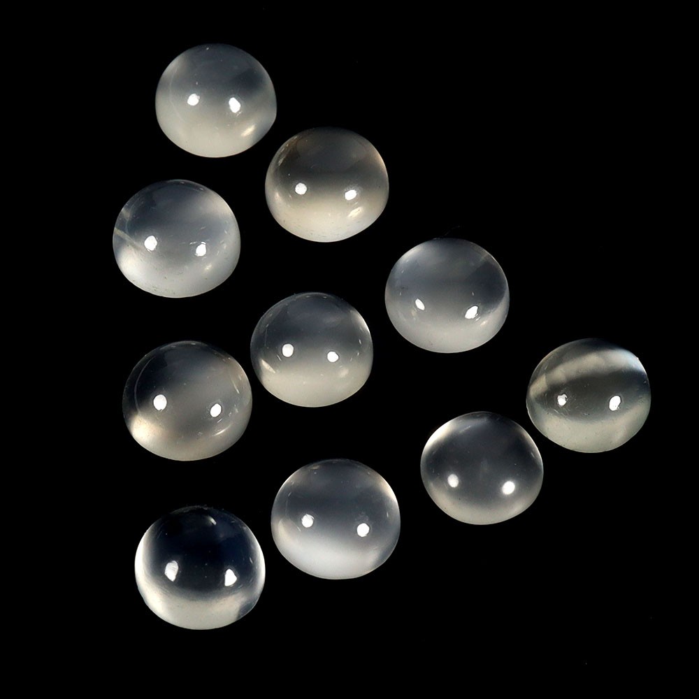 Round Cab Natural Unheated Top White Moonstone Cat Eye 10pcs 9.05ct 6mm Lot Gem