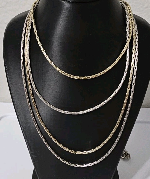 Chicos Layered Chain Necklace Gold Silver Tone Multi Strand Bold Statement Link
