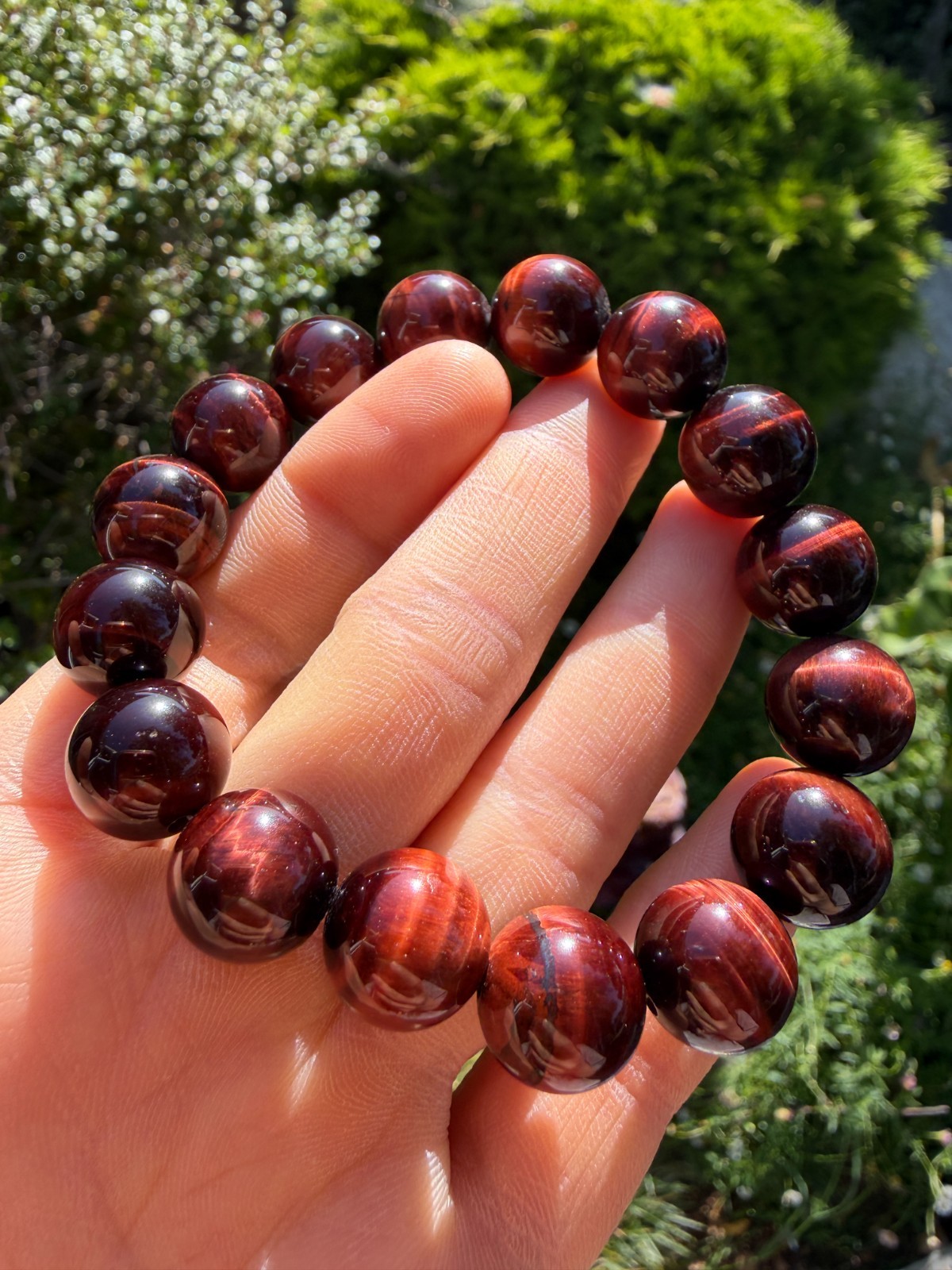 12mm Red Tiger’s Eye Beaded Bracelet | 红虎眼
