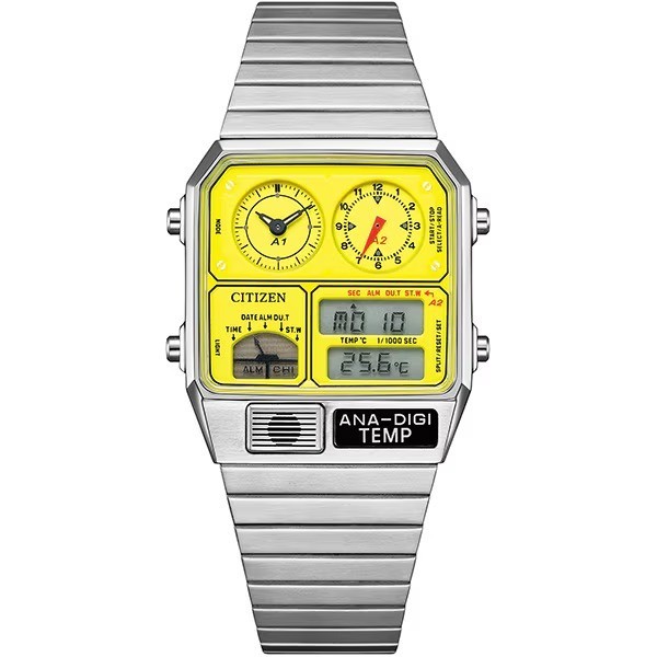 Citizen JG2170-59Y Record Label Ana-Digi Temp Yellow Quartz Watch JDM New