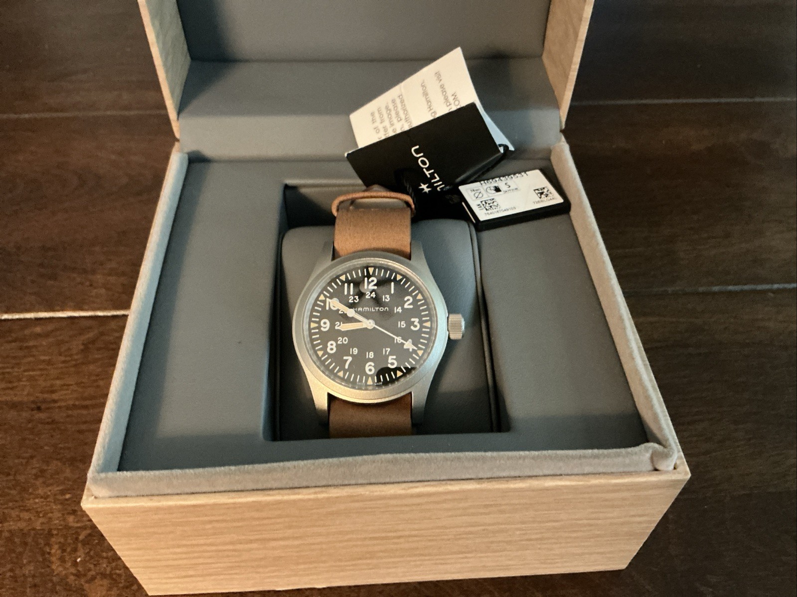 Hamilton Khaki Field Black Men’s Watch with Brown Leather Band – H69439511