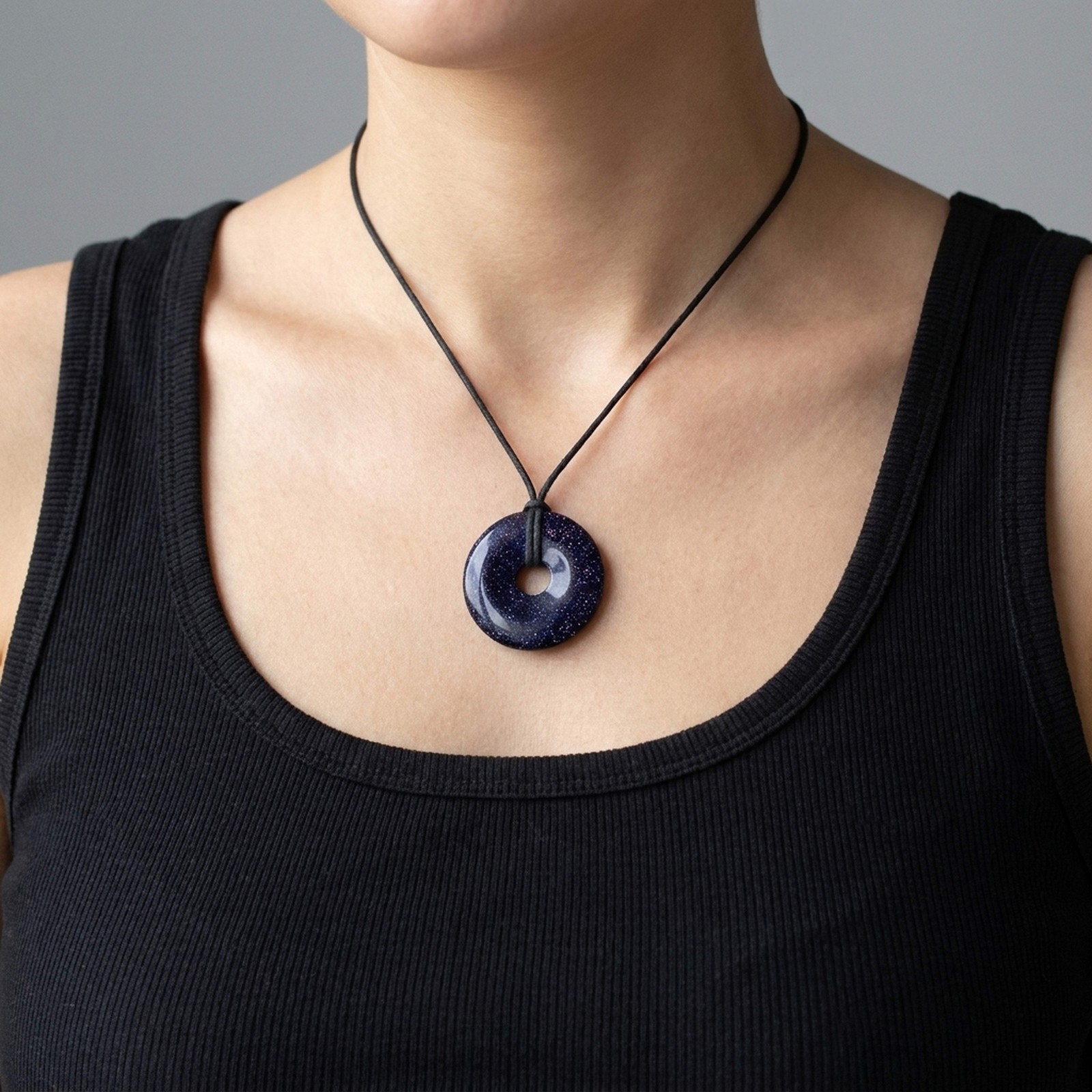 Blue Flow Donut 40mm Pendant with Cotton Ribbon | Gemstone Jewellery