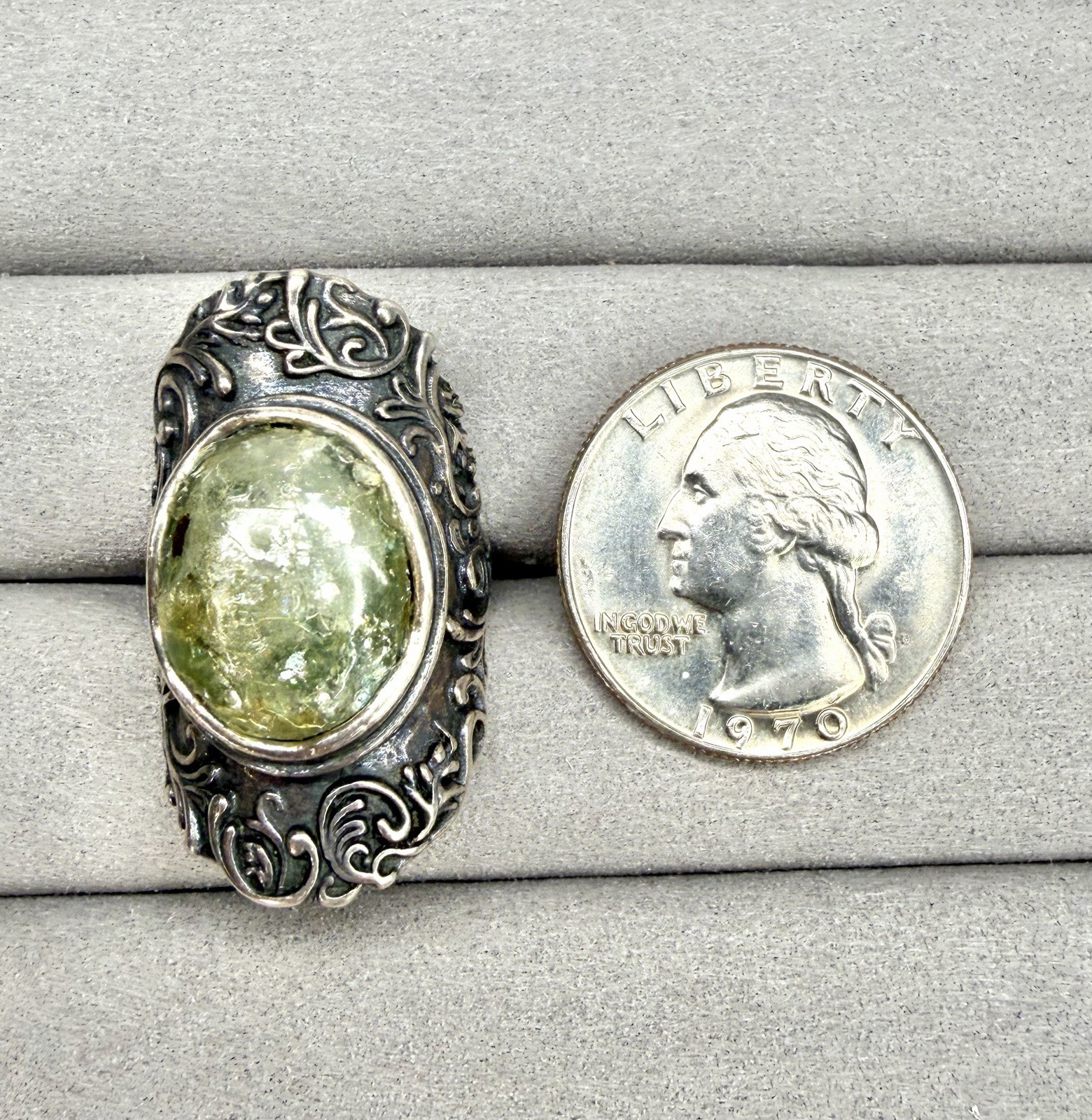 PZ Paz Creations Israel Sterling Silver Roman Glass Ring Sz 5