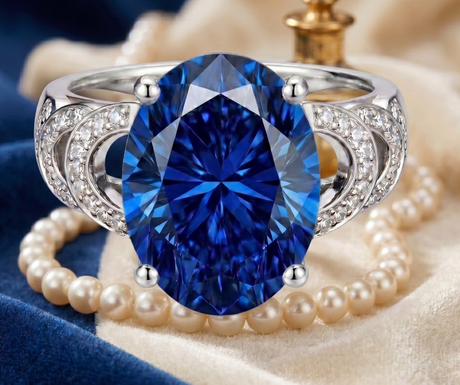 7.00 Ct Certified Oval Cut Blue Natural Diamond Ring VVS1 White Gold Finish