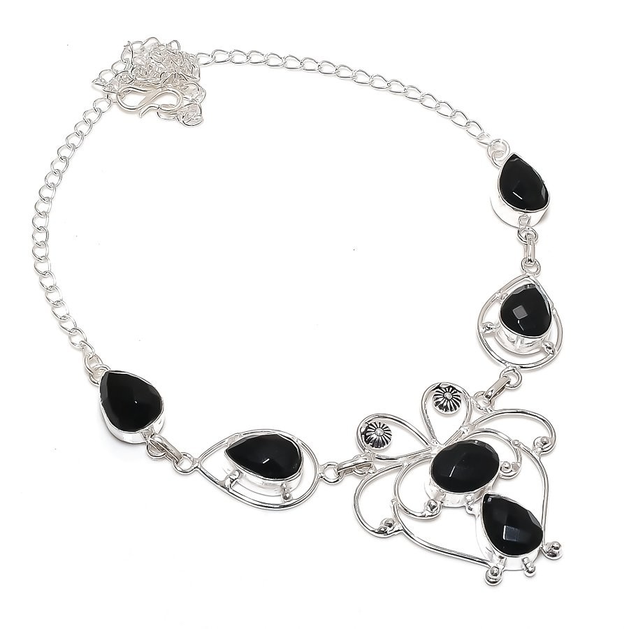 Black Spinel Gemstone Handmade 925 Sterling Silver Jewelry Necklace Size 18″