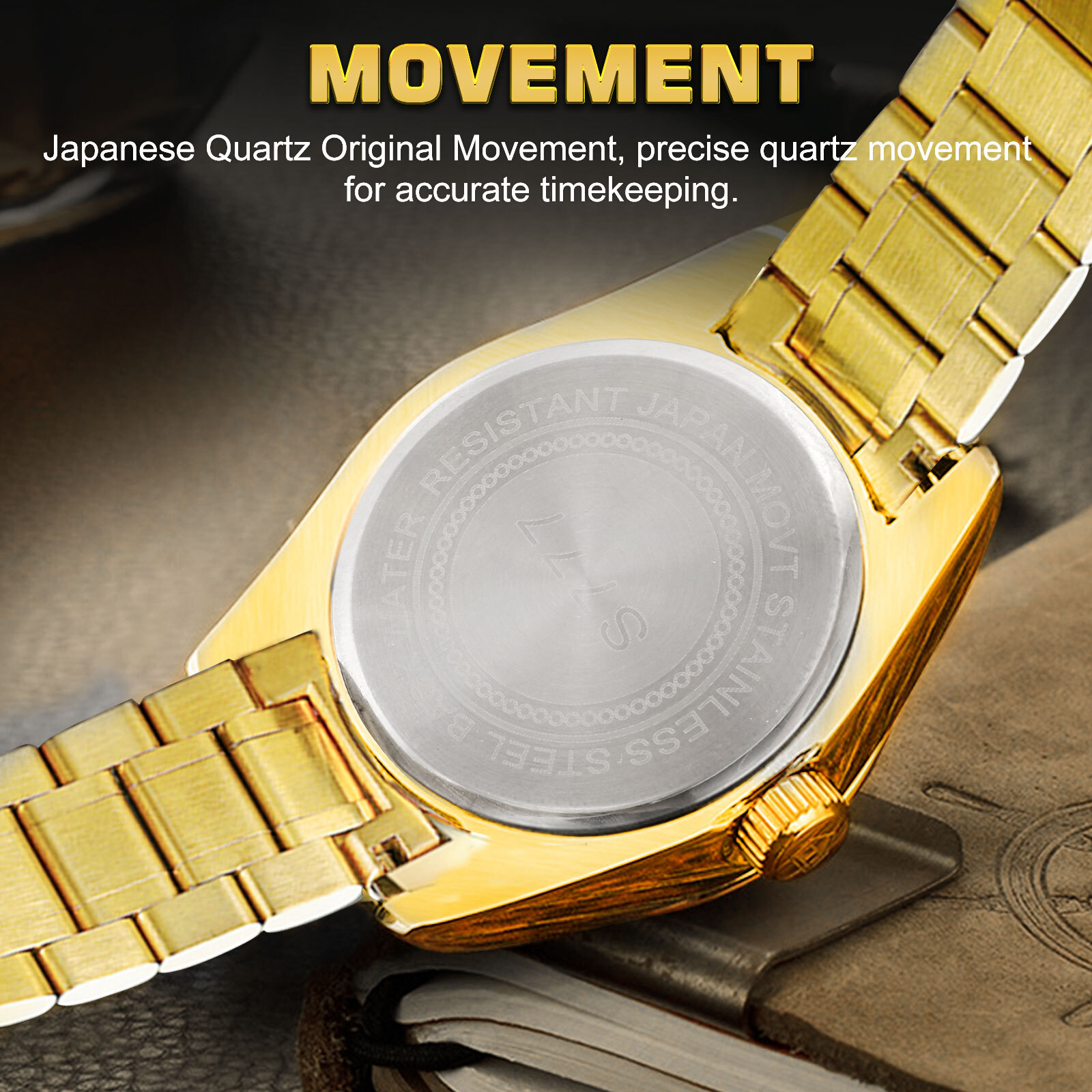 Waterproof Gold Men’s Watch Classic Stainless Steel Quartz Analog Business Gift