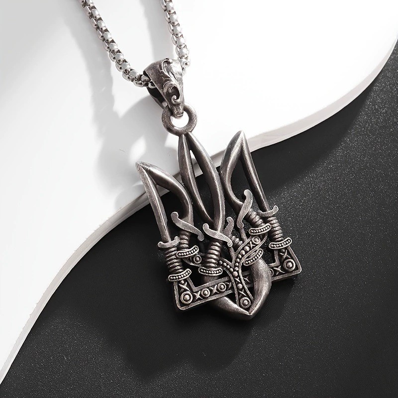 Coat Of Arms Of Ukraine Trident Sword Tryzub Jewelry Silver Pendant Necklace