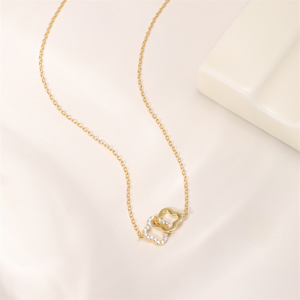 Gold Plated 925 Sterling Silver CZ Interlocking Clover Pendant Necklace