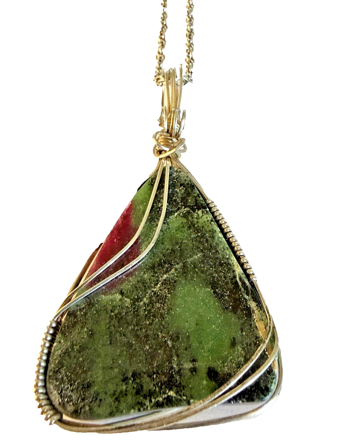 Sterling Silver and Natural Ruby Zoisite Gemstone Artisan Pendant & Necklace