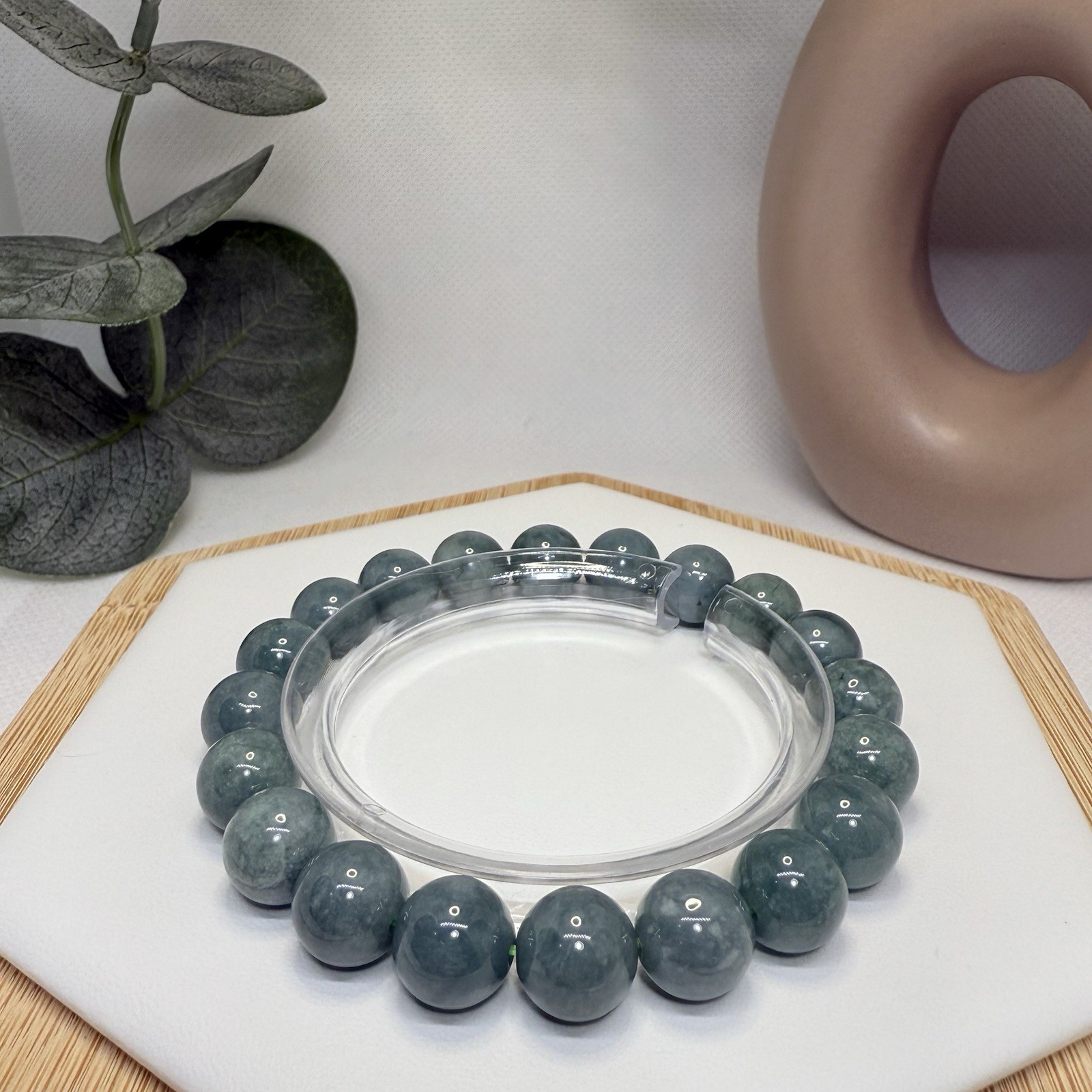 Blue Water Jadeite Bead Bracelet 10.2MM