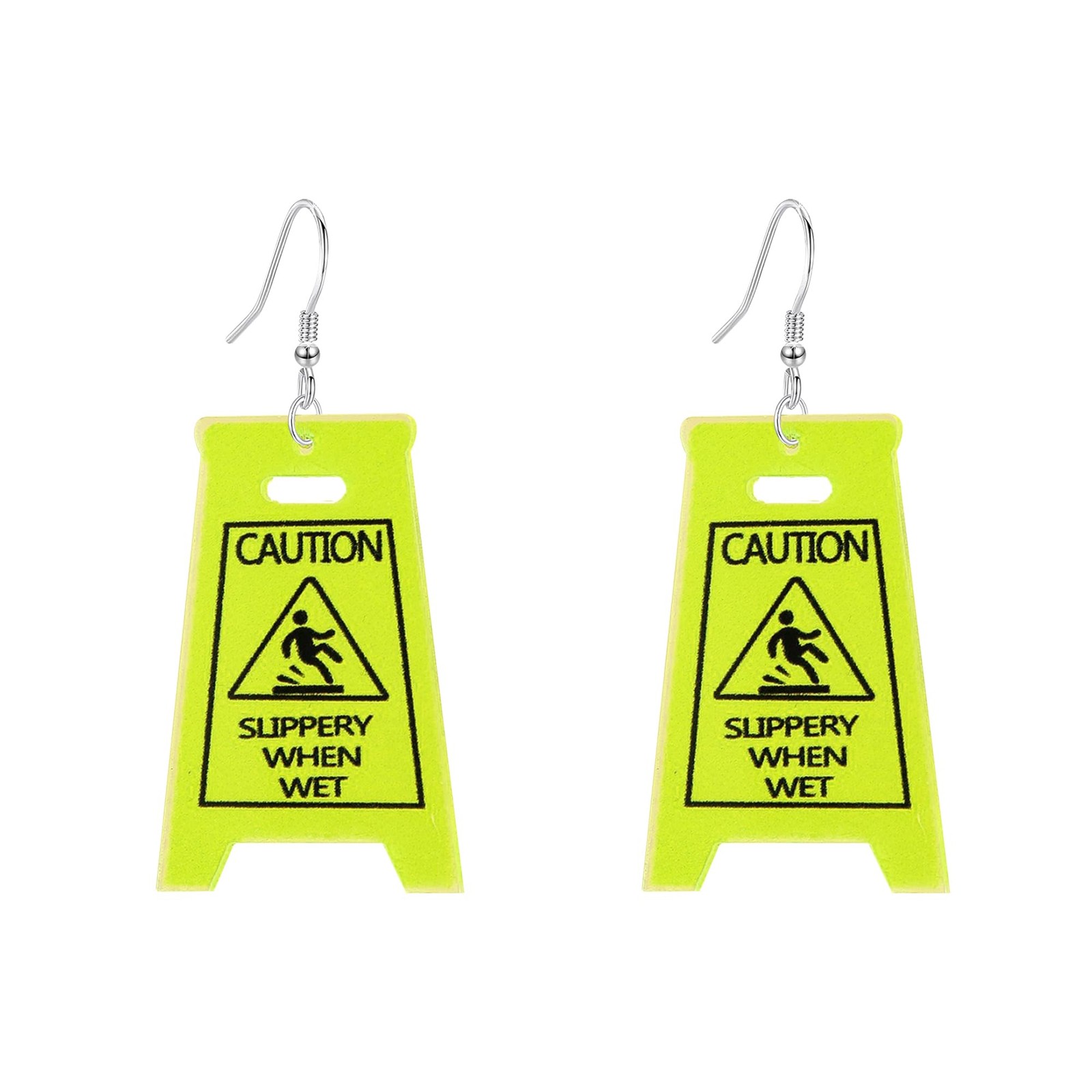 Funny Novelty Acrylic Caution Sign Earrings for Women Slippery When Wet Warni…