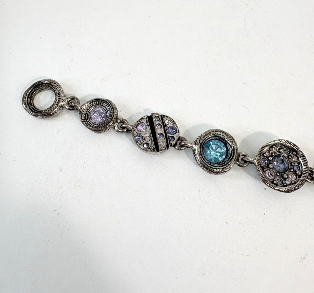 Patricia Locke Bracelet Silver Plate Swarovski Crystals Toggle 7.5″ Signed