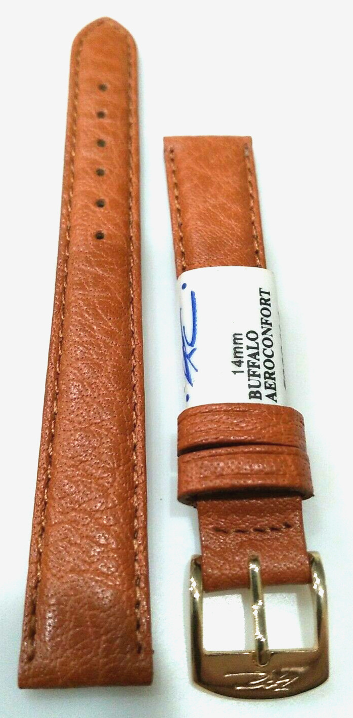 Ladies France Honey Tan Aerocomfort Buffalo 14mm Watch Band Gold Tone Buckle