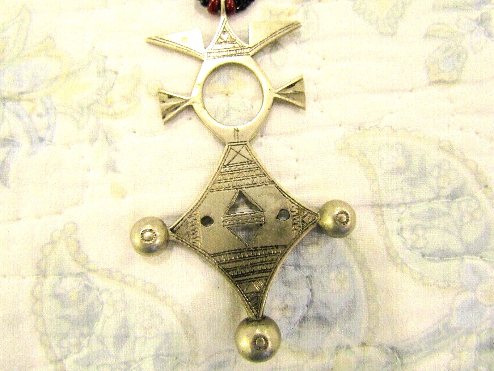 EARLY 1900’S SILVER AMULET AND BEADED NECKLACE ,HALL MARKED PLUSES &MINUS
