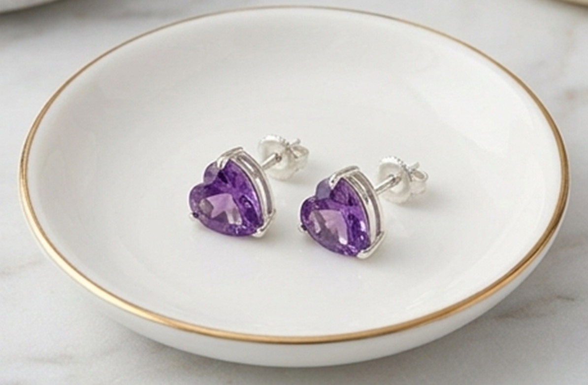 4ct Heart Simulated Purple Amethyst Stud Earrings 925 Sterling Silver Jewelry