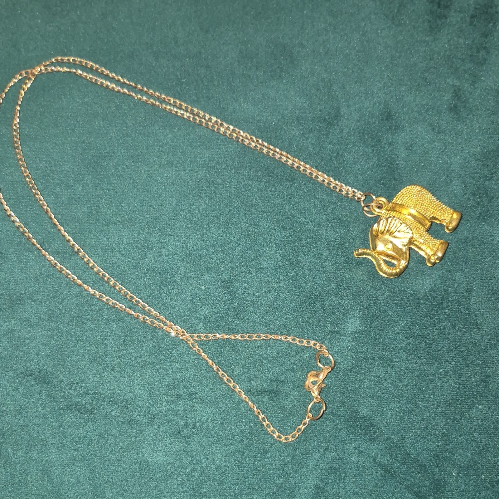 Gold Tone Elephant Charm Pendant Necklace w/ Cable Chain, Lobster Clasp
