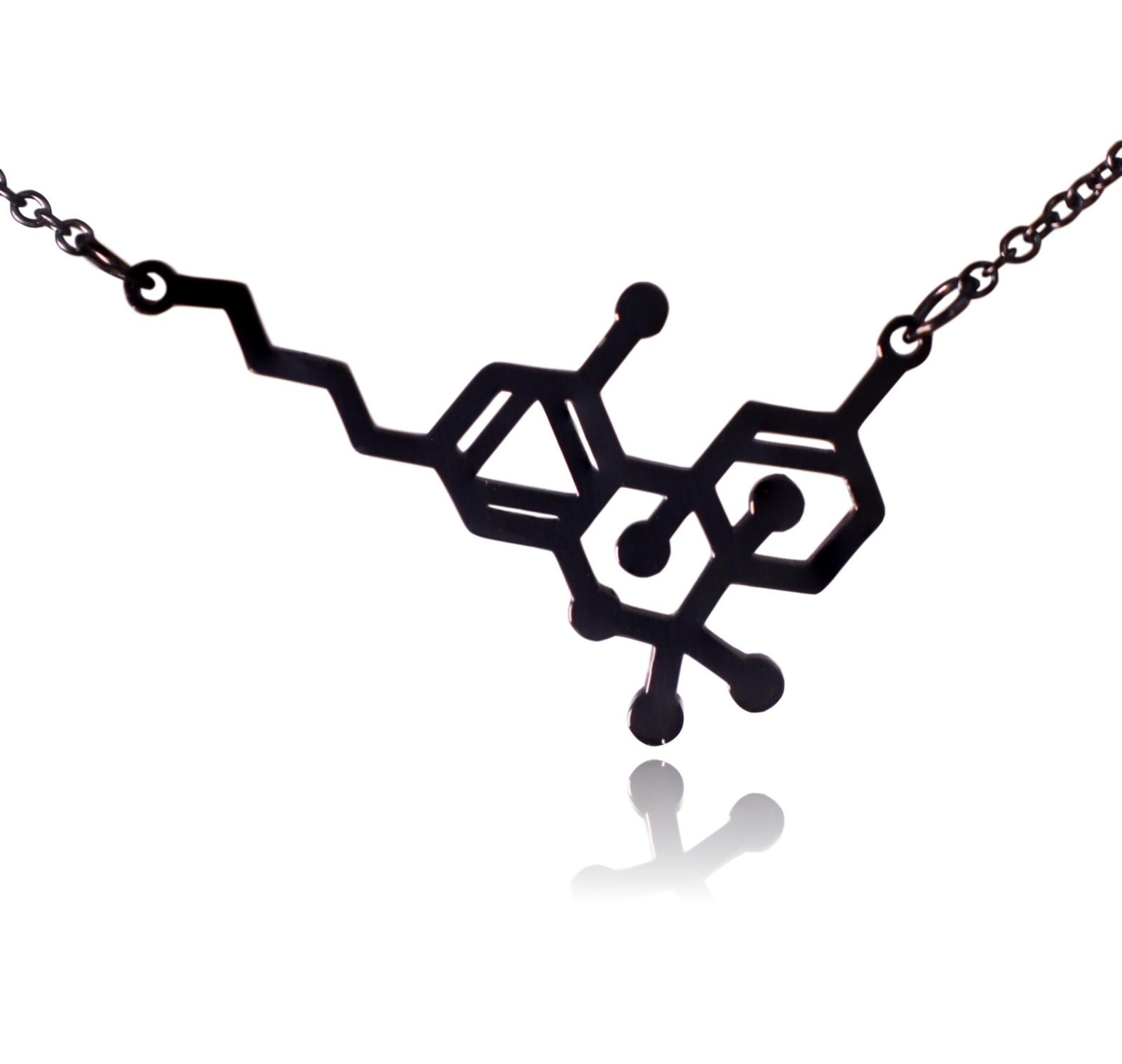 THC Tetrahydrocannabinol Marijuana Molecule Stainless Steel Necklace