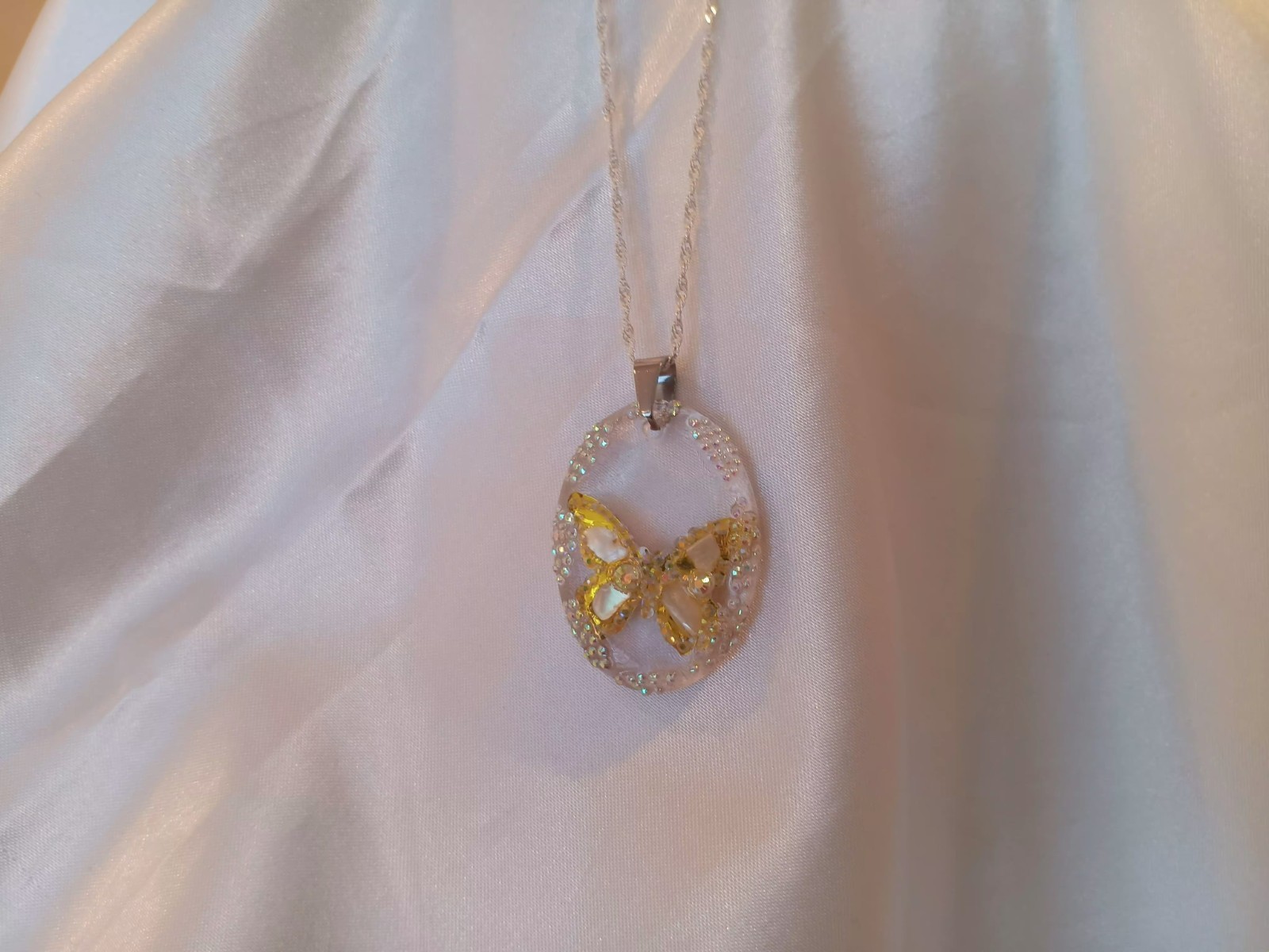Crystal Butterfly Pendant Necklace, Reversible, Mother of Pearl The Perfect Gift