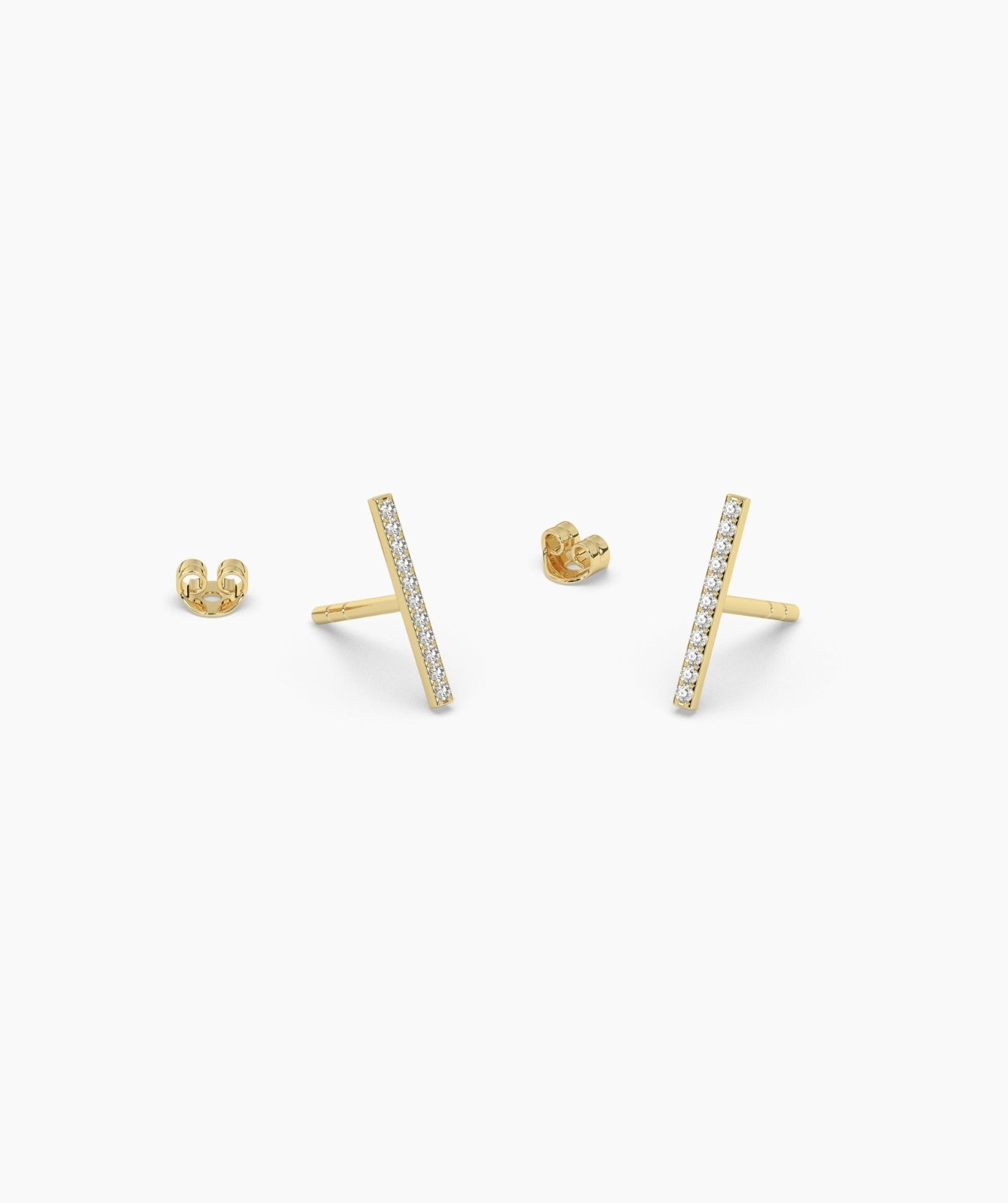 Round Cut Lab Grown Diamond 14K Gold Vertical Pave Diamond Line Bar Stud Earring