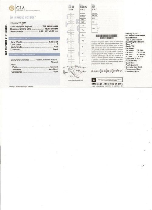 1 ct Round Diamond Studs 18k White Gold Earrings, GIA F VS1 report 1/2 ct each