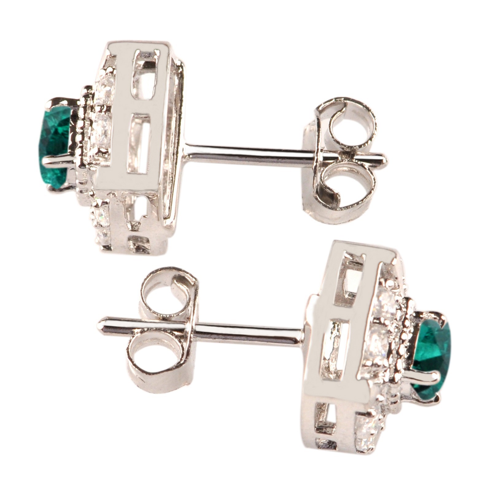 925 Silver 2.60Ct Natural Certified Emerald & White Diamond Studs – Tariff Free