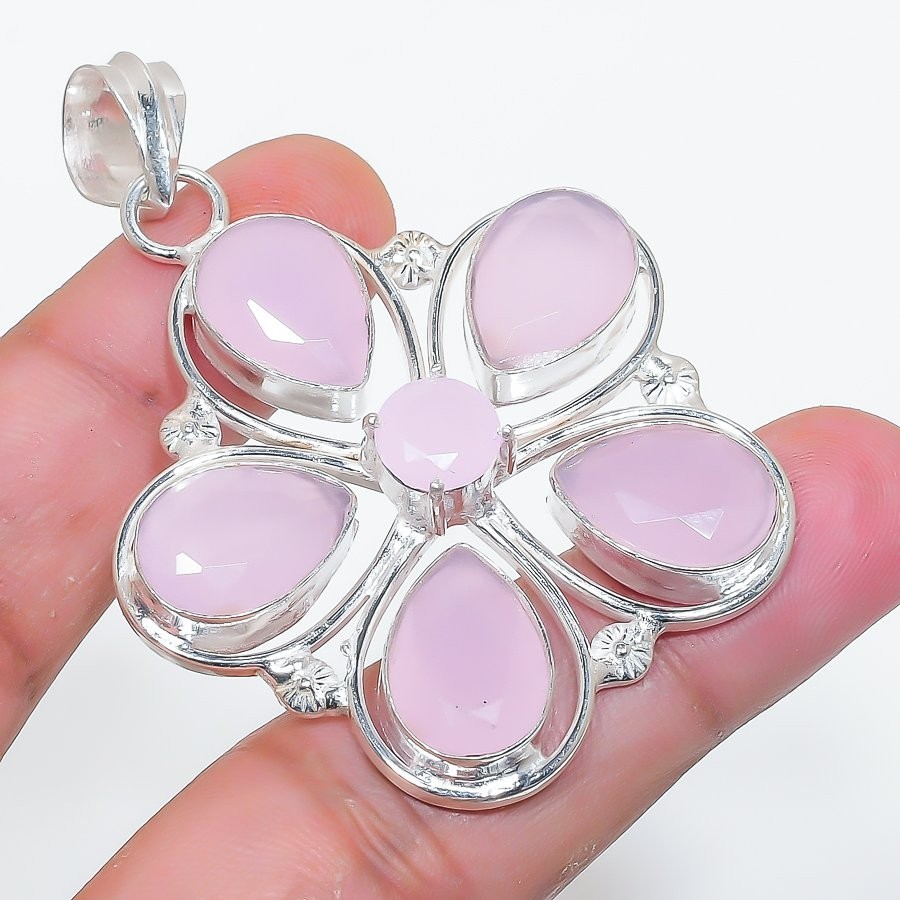 Pink Rose Quartz Gemstone Handmade 925 Sterling Silver Jewelry Pendant Size 2.2″