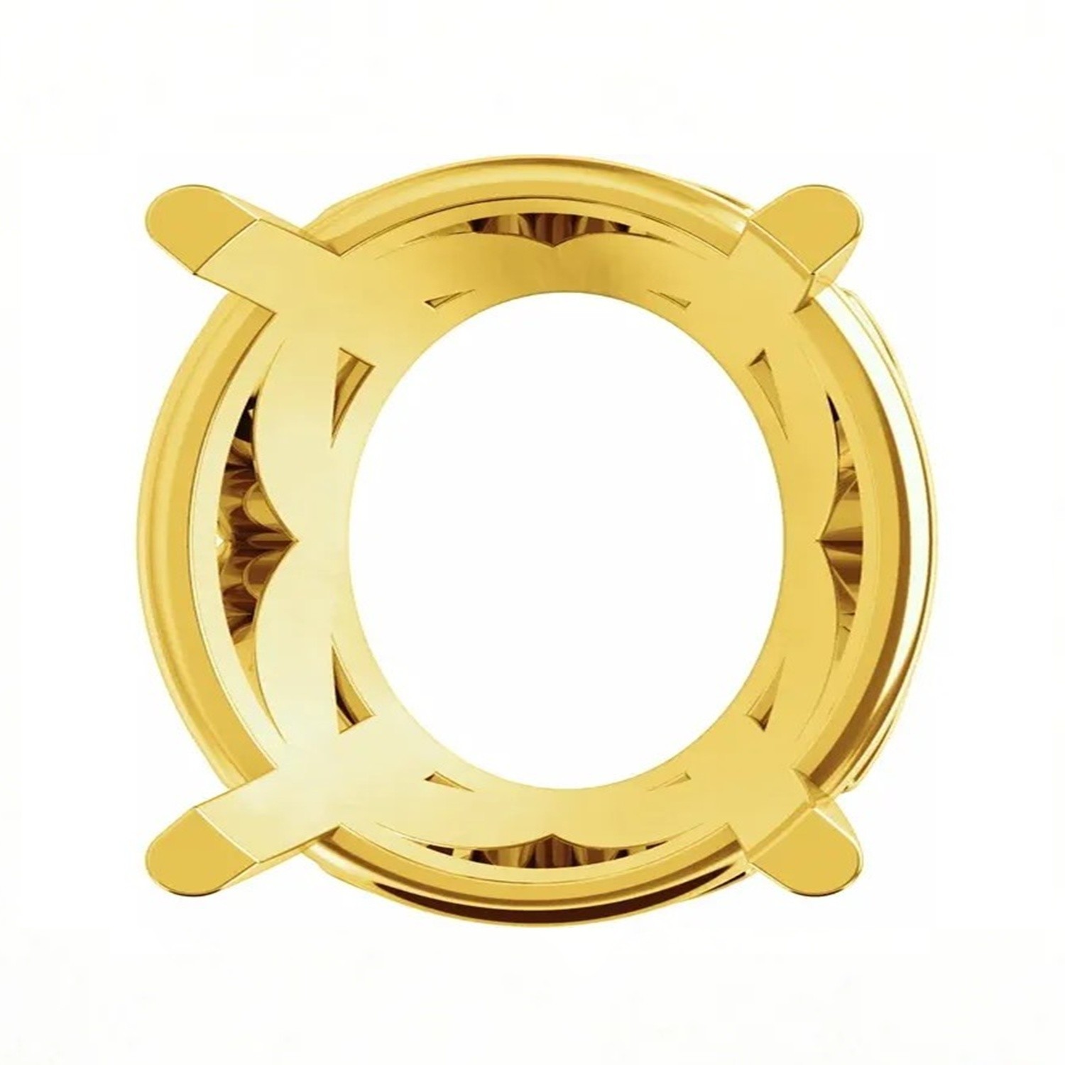 Basket Setting 14K Yellow Gold Round Cut 4 Prong Floral Inspired Design Mounting