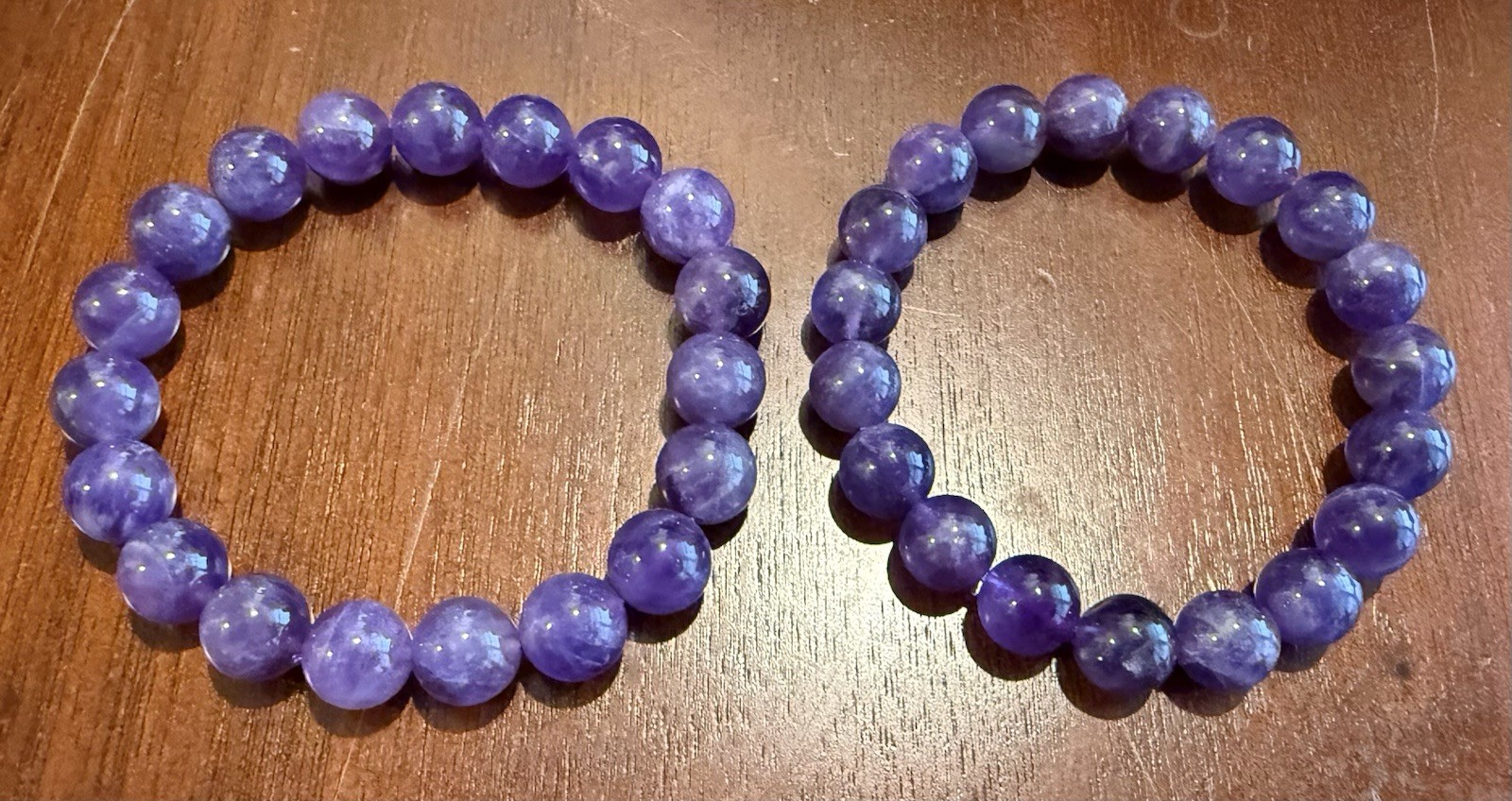 10mm Purple Chevron Amethyst Crystal Gemstone Bead Stretch Bracelet 7″ 8“ inches