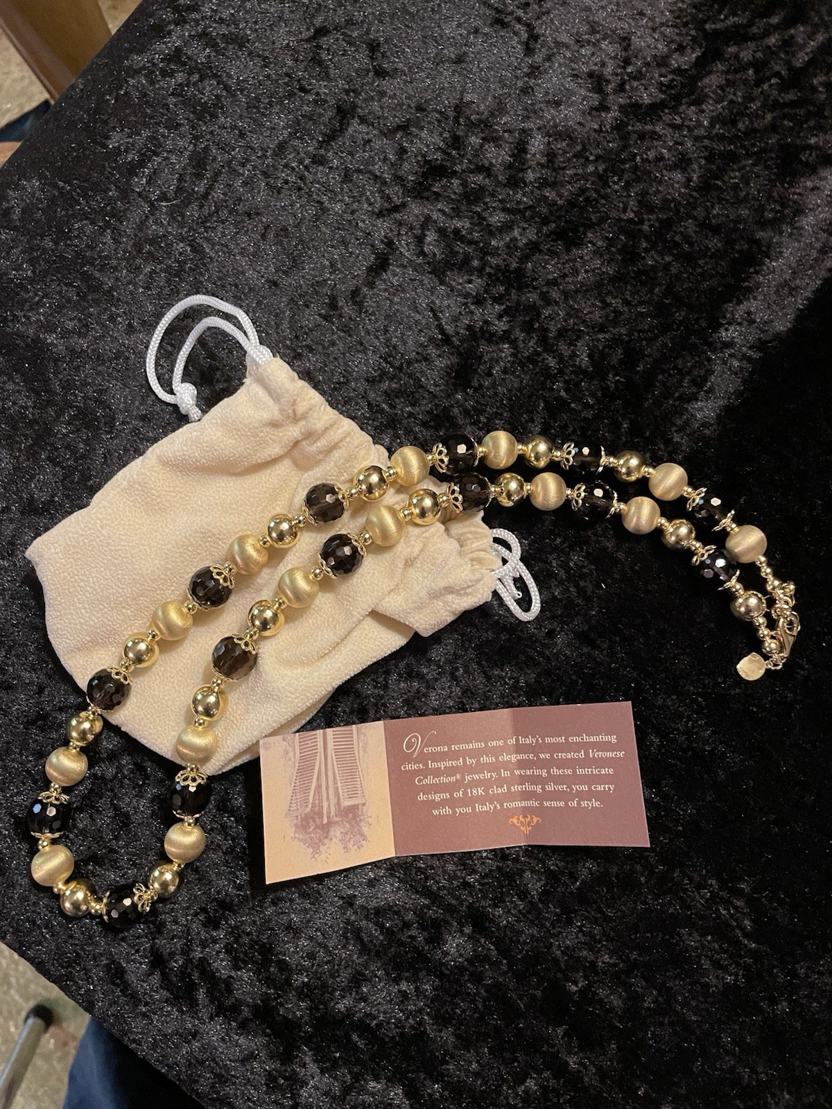 Veronese 18K Yellow Gold Clad Smoky Quartz Bead Necklace 22”w/ 2″ Extender QVC