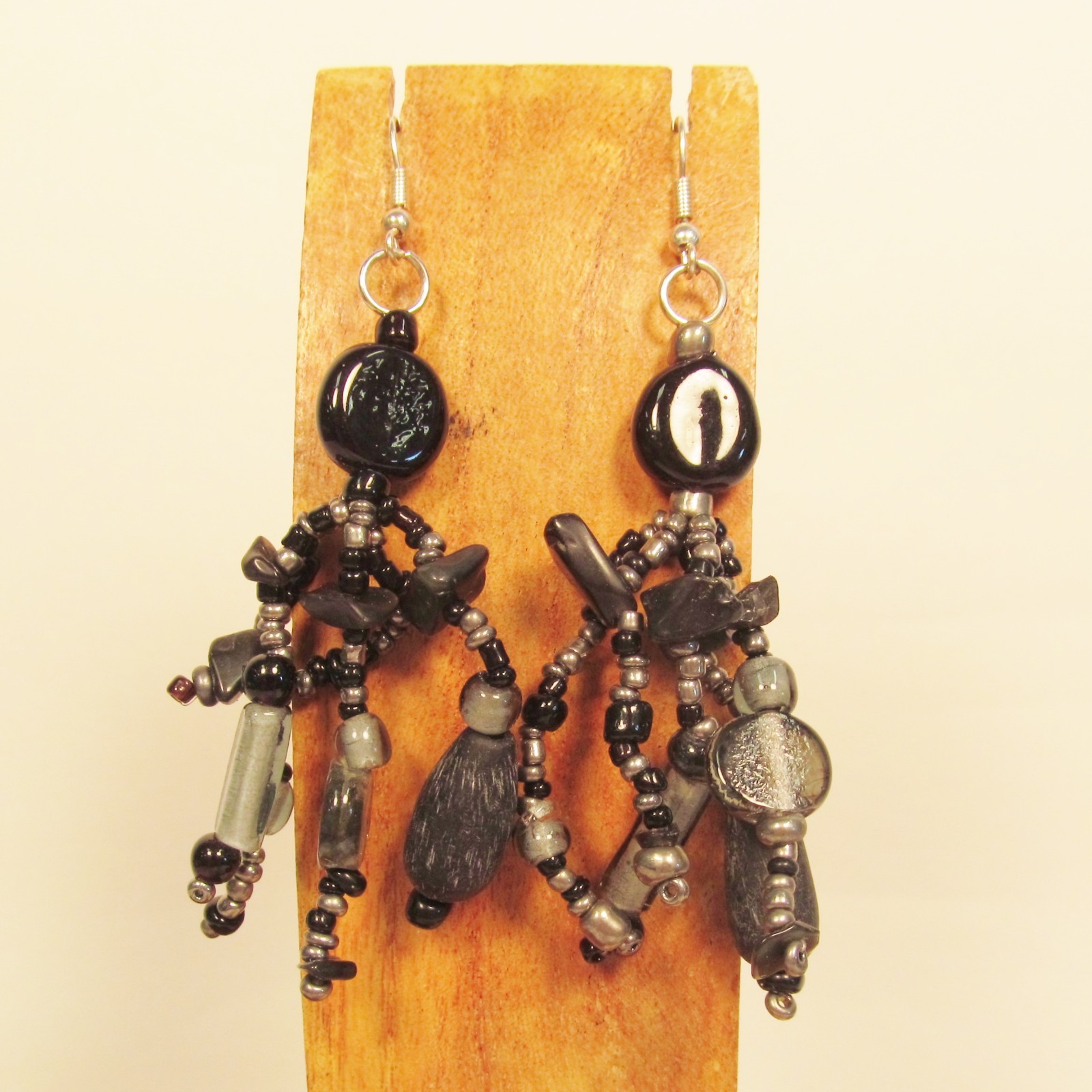 3 Handmade Beaded Black Multi Color BOHO Chandelier Dangle Earrings 3 COLORS