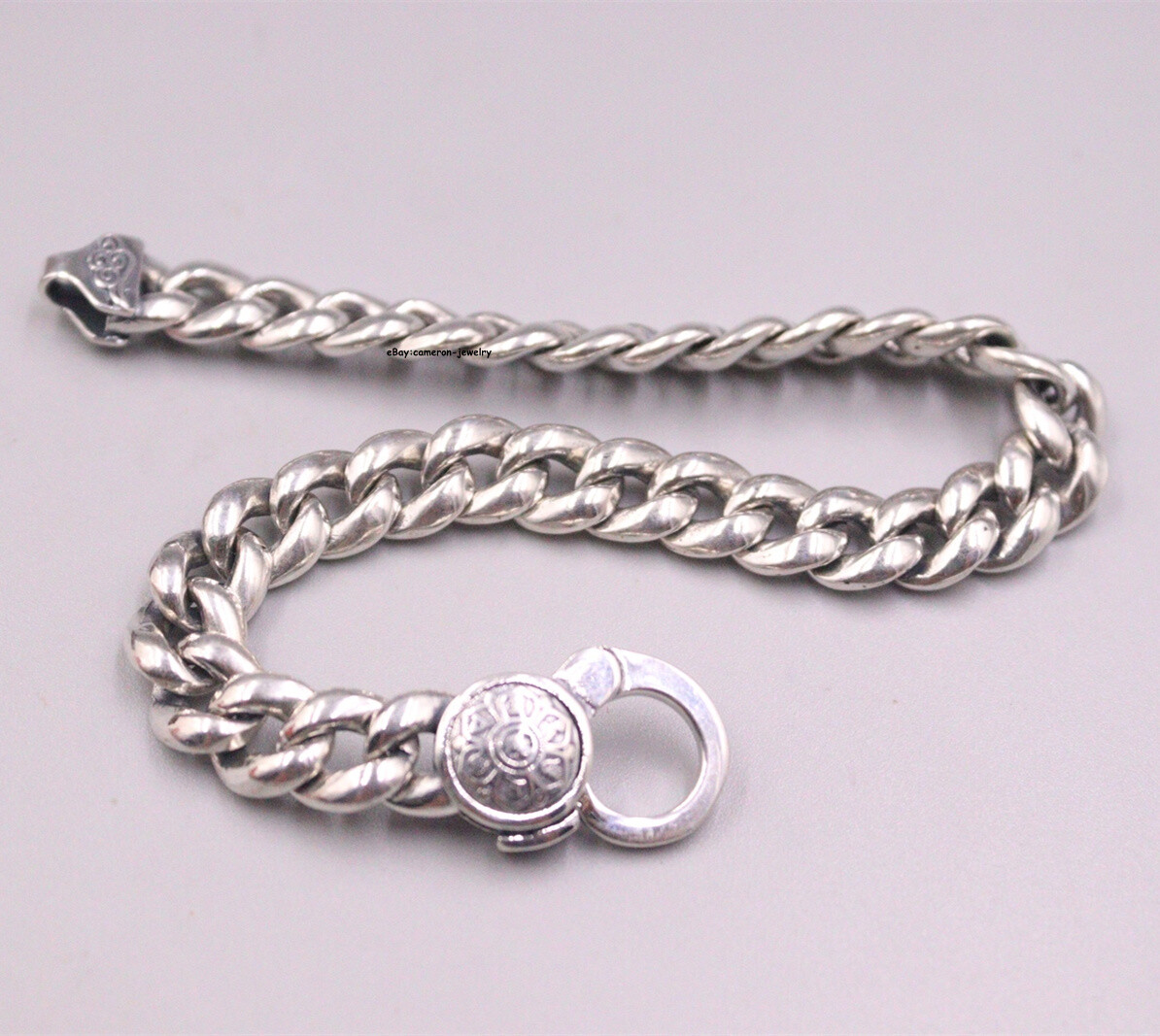 Pure S925 Sterling Silver Chain Men Unique Curb Link Bracelet 37-38g 8.26inch