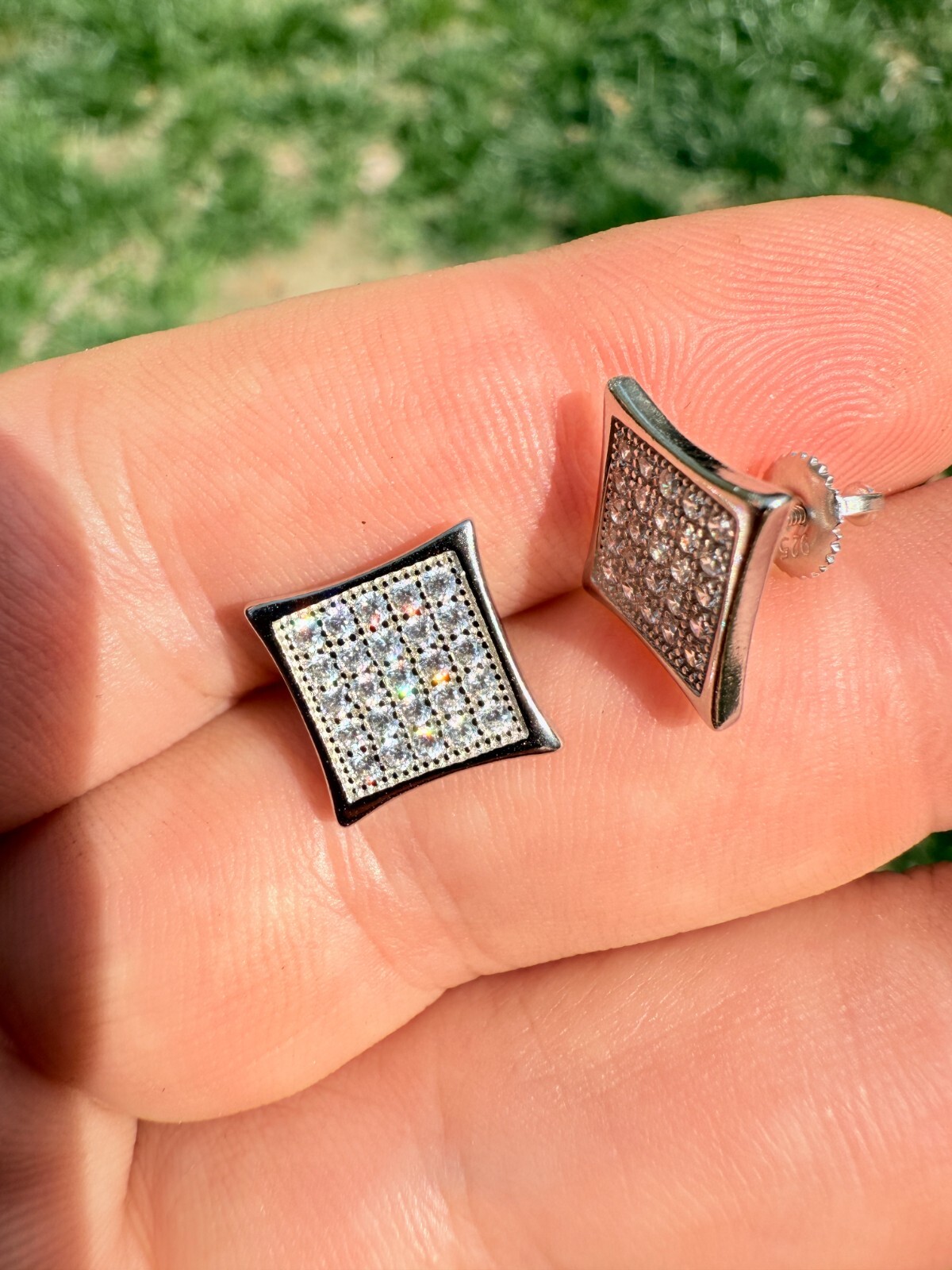 Real 925 Sterling Silver Kite Earrings Iced CZ Screwbacks 11mm – WHOLESALE DEAL