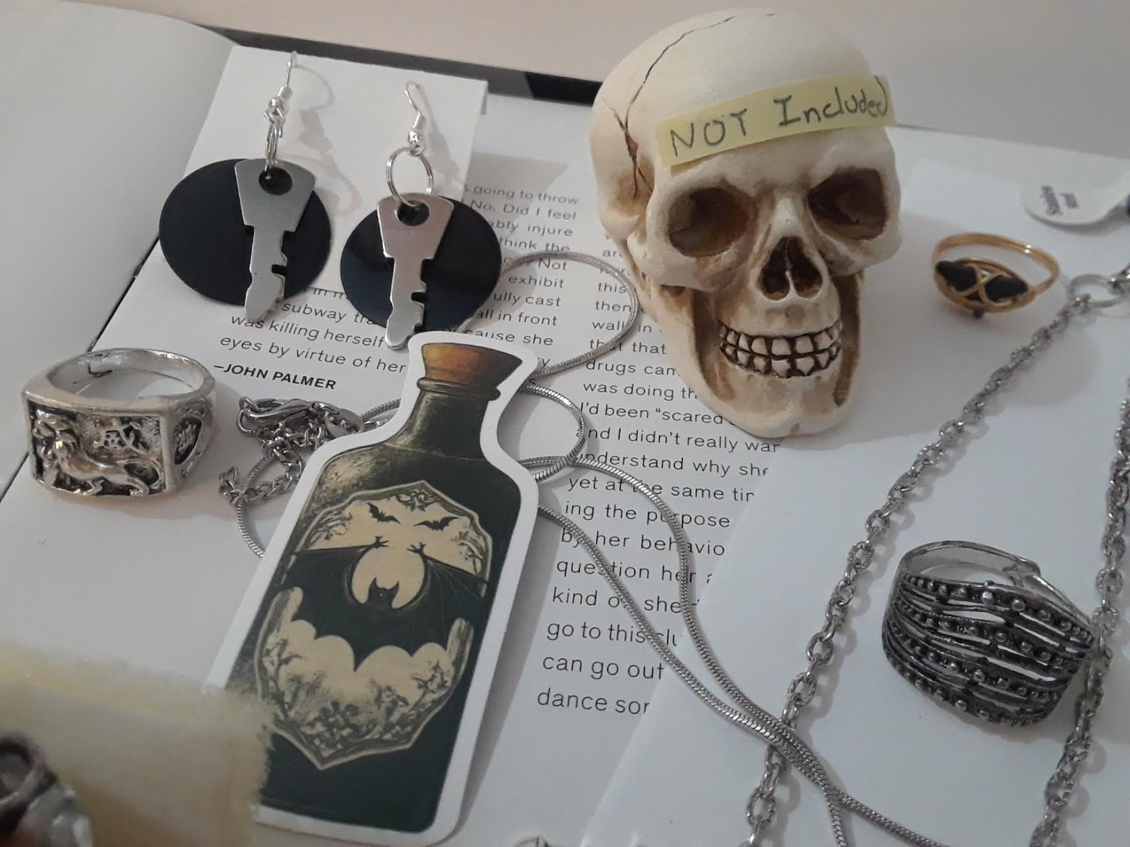 Punk, Goth, Emo, Mixed Jewelry Lot – Skull Safety pin & Red Pad lock necklace