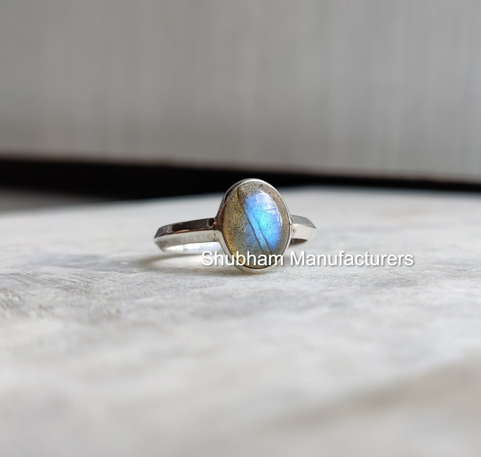 Natural Labradorite Blue Flash Knife Edge Ring 925 Silver Handmade Jewelry Gift