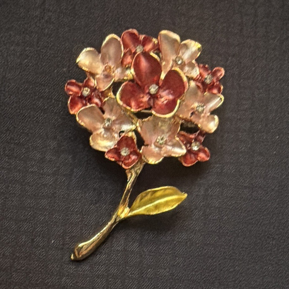 Gold Tone Pink Enamel Flower Floral Brooch Pin – Flowers & Plants Theme