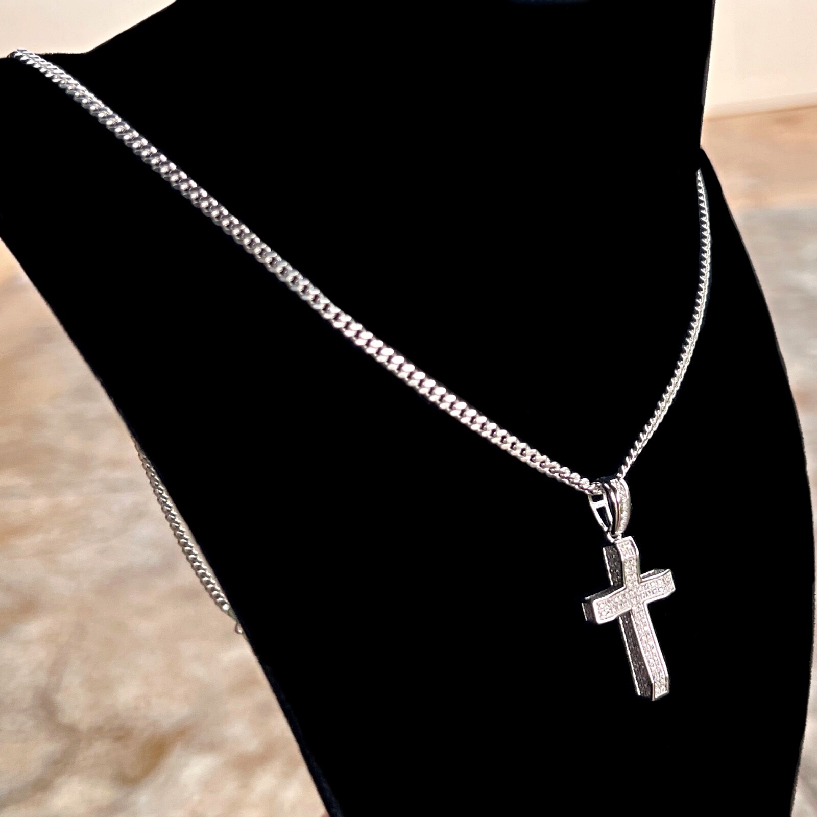 925 Sterling Silver VVS1 Moissanite 0.82CT Cross Miami Cuban Chain 3MM 16-30″