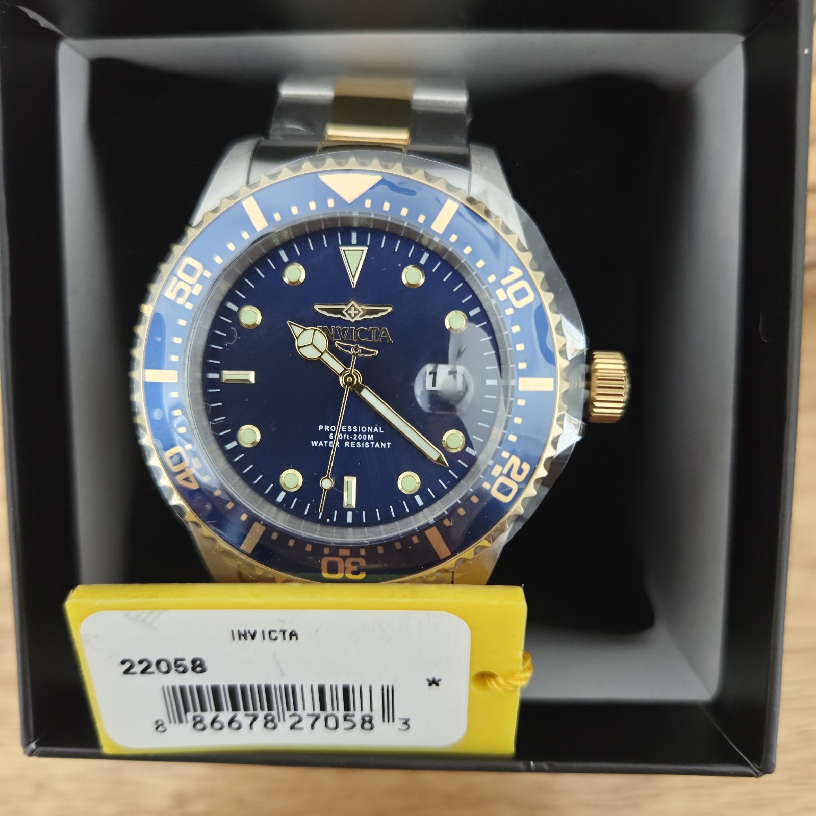 Invicta 22058 Pro Diver Blue Dial Two Tone Stainless Watch w/ Box Tag