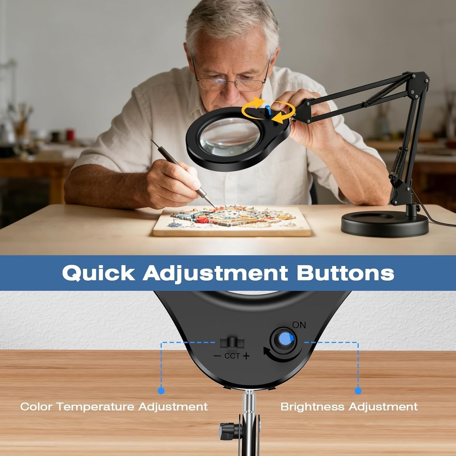 10X LED Magnifying Glass with Light & Stand, 5 Color Modes, Hands-Free Desk Lamp