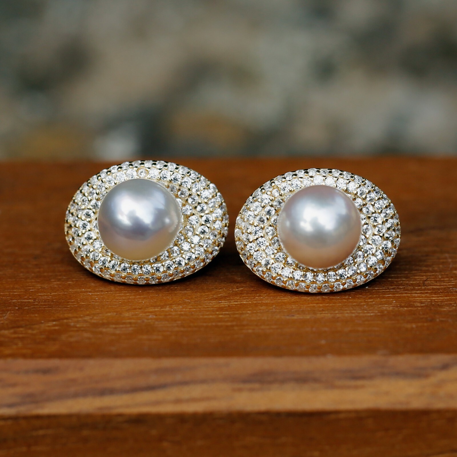 7-7.5mm AAAA+ Akoya seawater Grey Pearl Sterling silver S925 stud 14.9x11mm #192