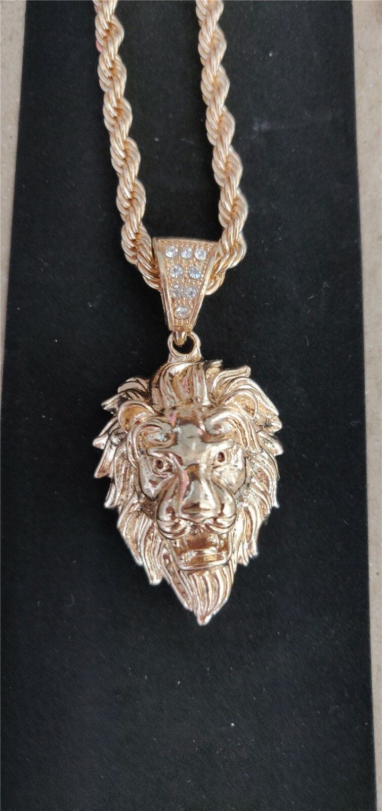18K Gold Plated Lion Pendant 5mm 30″ Chain Necklace-#10
