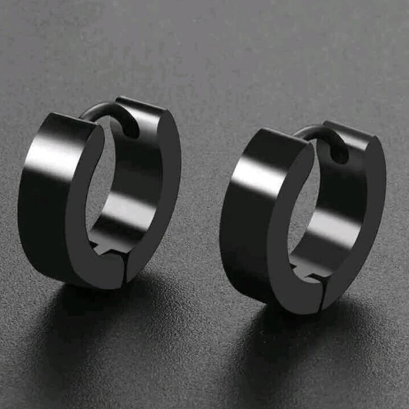 Black Punk Stainless Steel Stud Earrings Round Vintage Piercing Black Jewelry