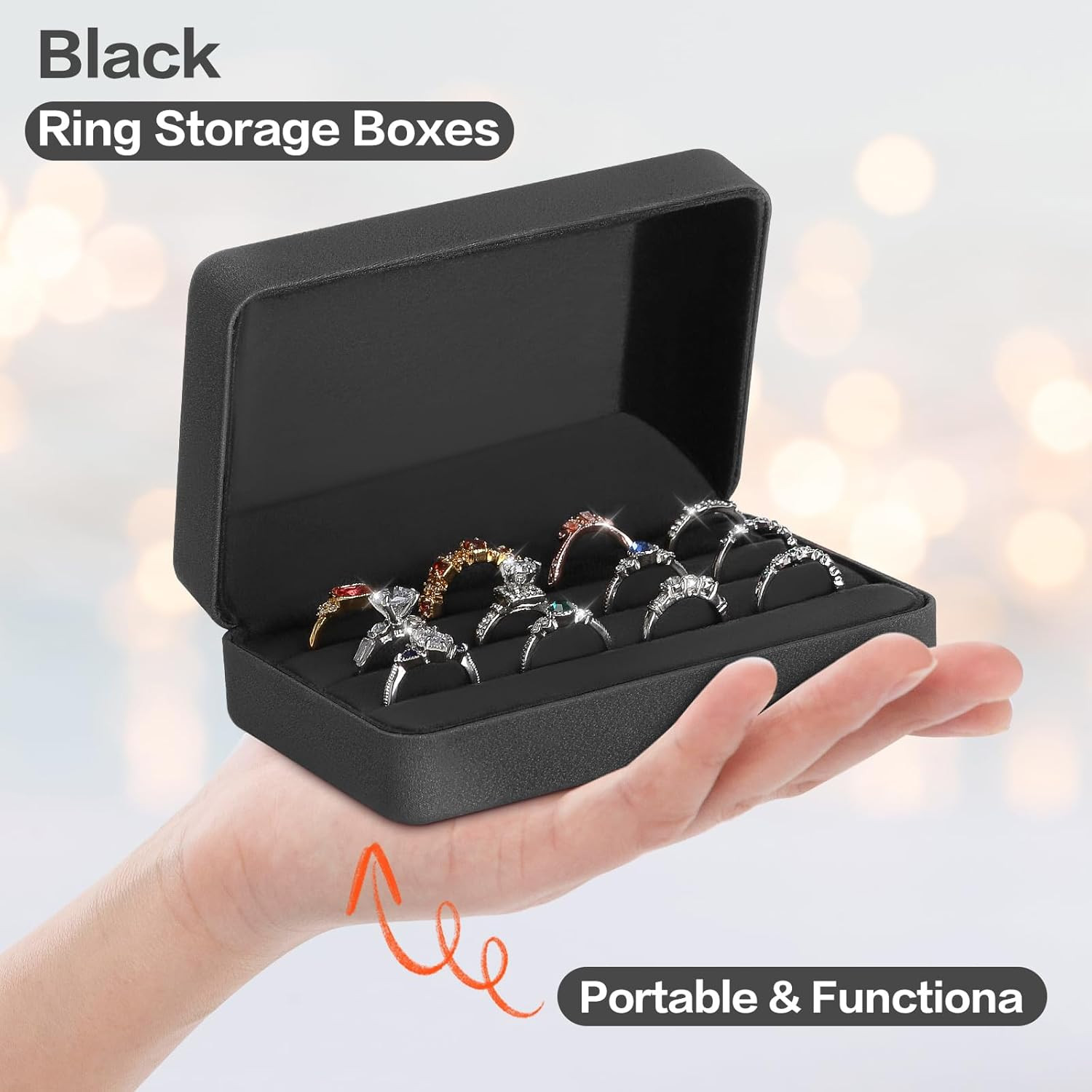 KUKUVR Velet Ring Storage Box, Travel Jewelry Case with 3 Slot Ring Display Orga