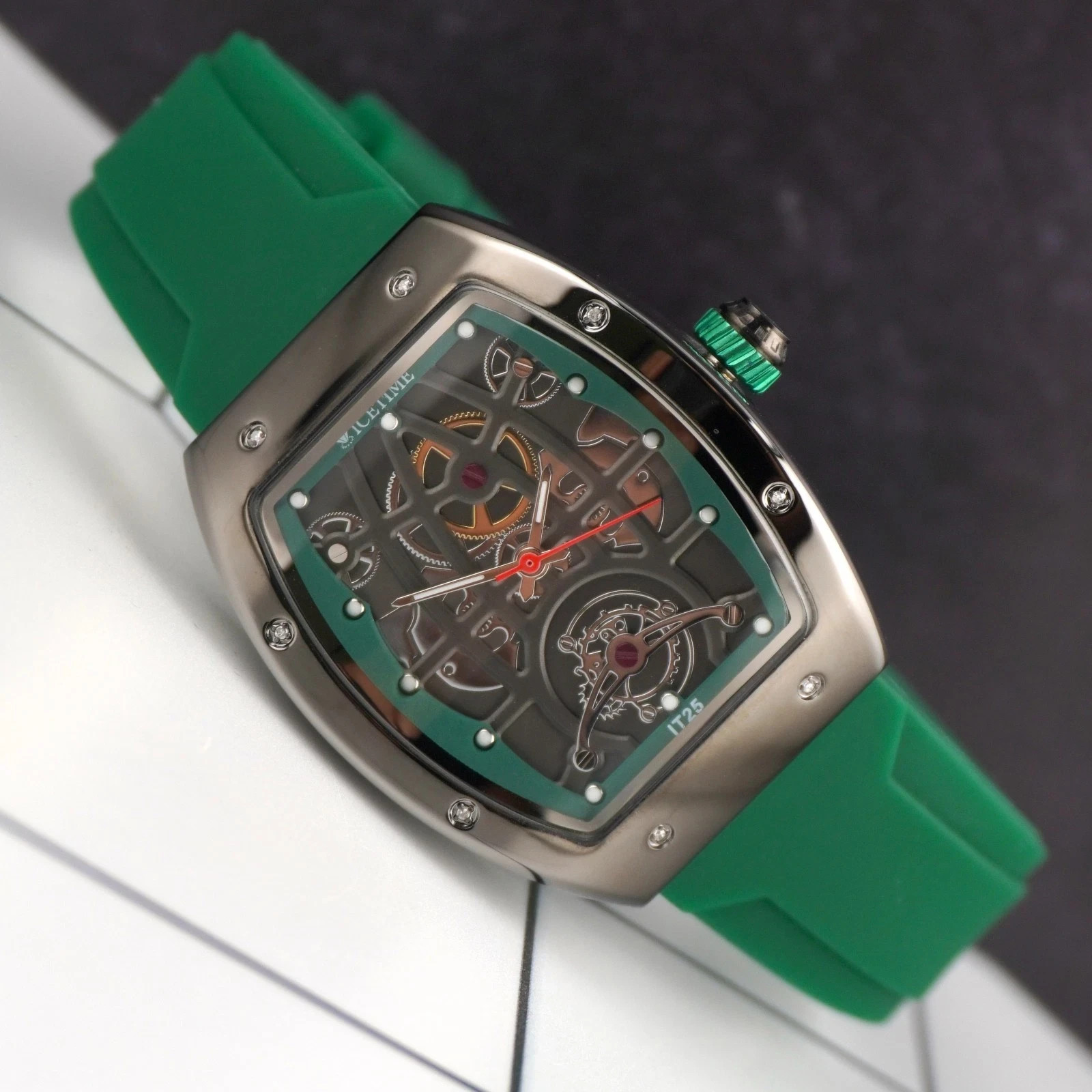 Flash Sale! IceTime 33mm Green Dial Steel Mens Watch 0.10ct Diamonds IT25 🔥