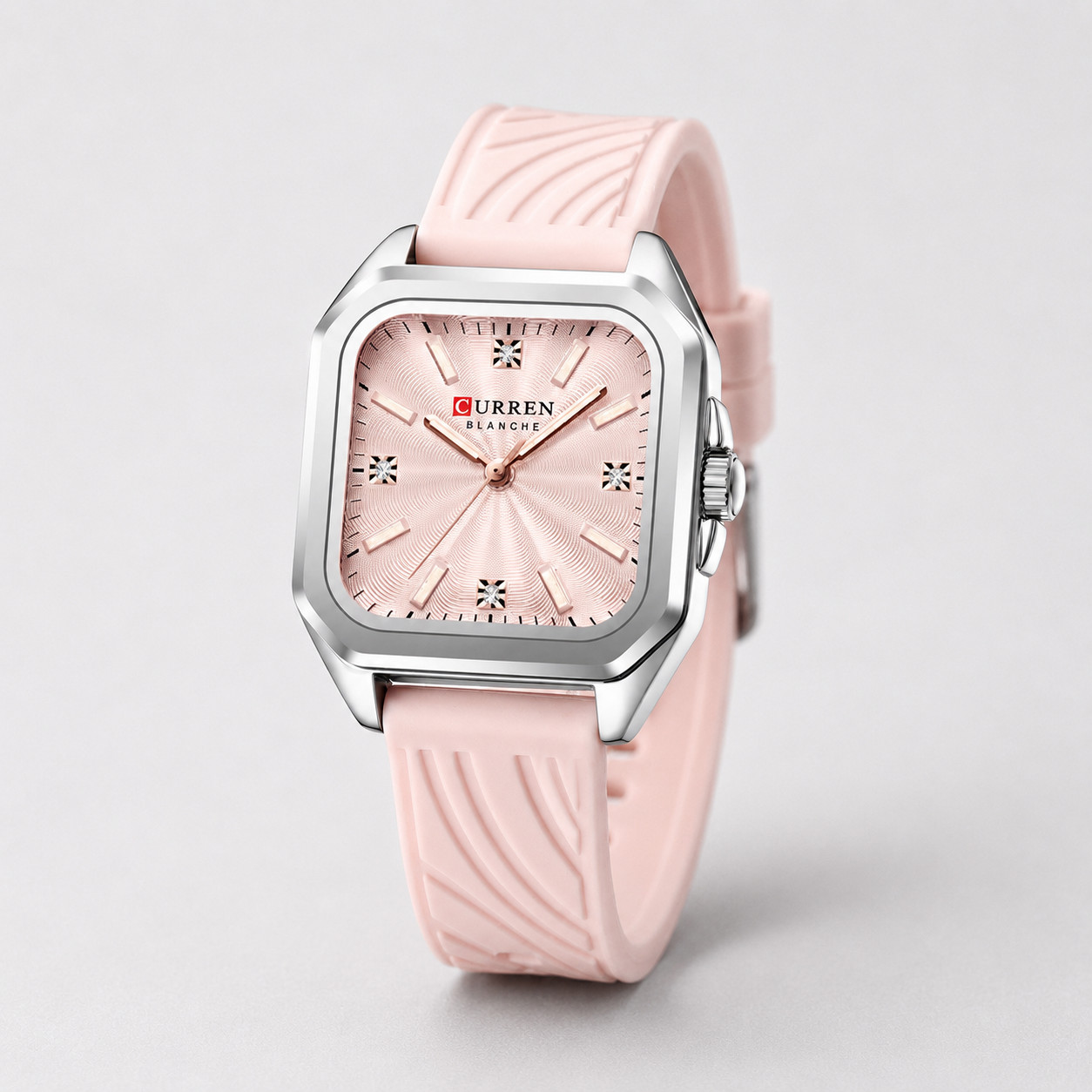 CURREN Womens Pink Leather Watch Square Quartz Dress Casual Waterproof 30mm