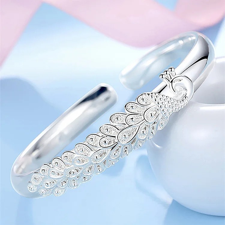925 Sterling Silver Elegant Peacock Bracelet Bangles for Women