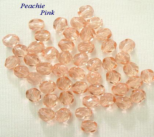 50 Peachie Pink Fire polished Faceted Glass Beads 6MM