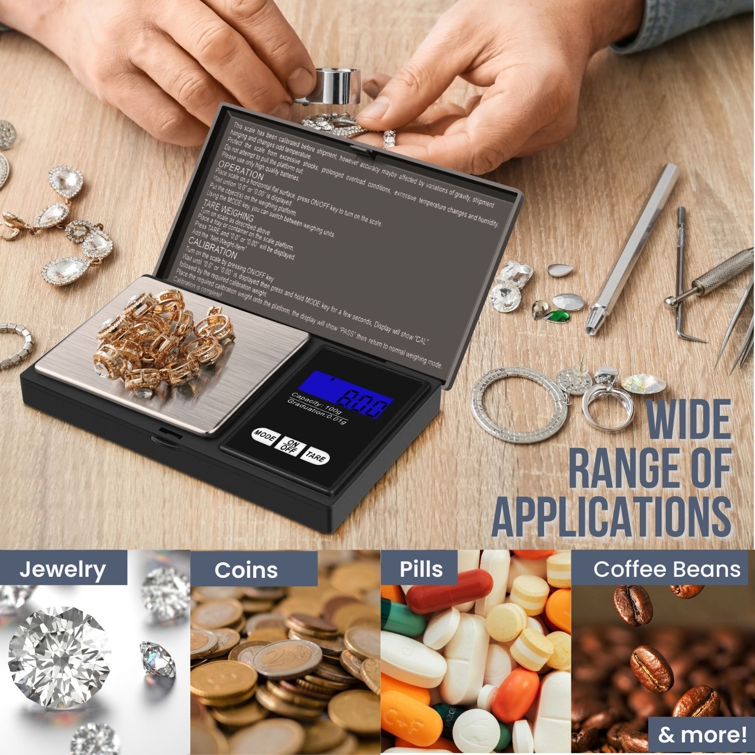 Mini Pocket 100g x 0.01g Digital Diamond Jewelry Gold Gram Balance Weight Scale