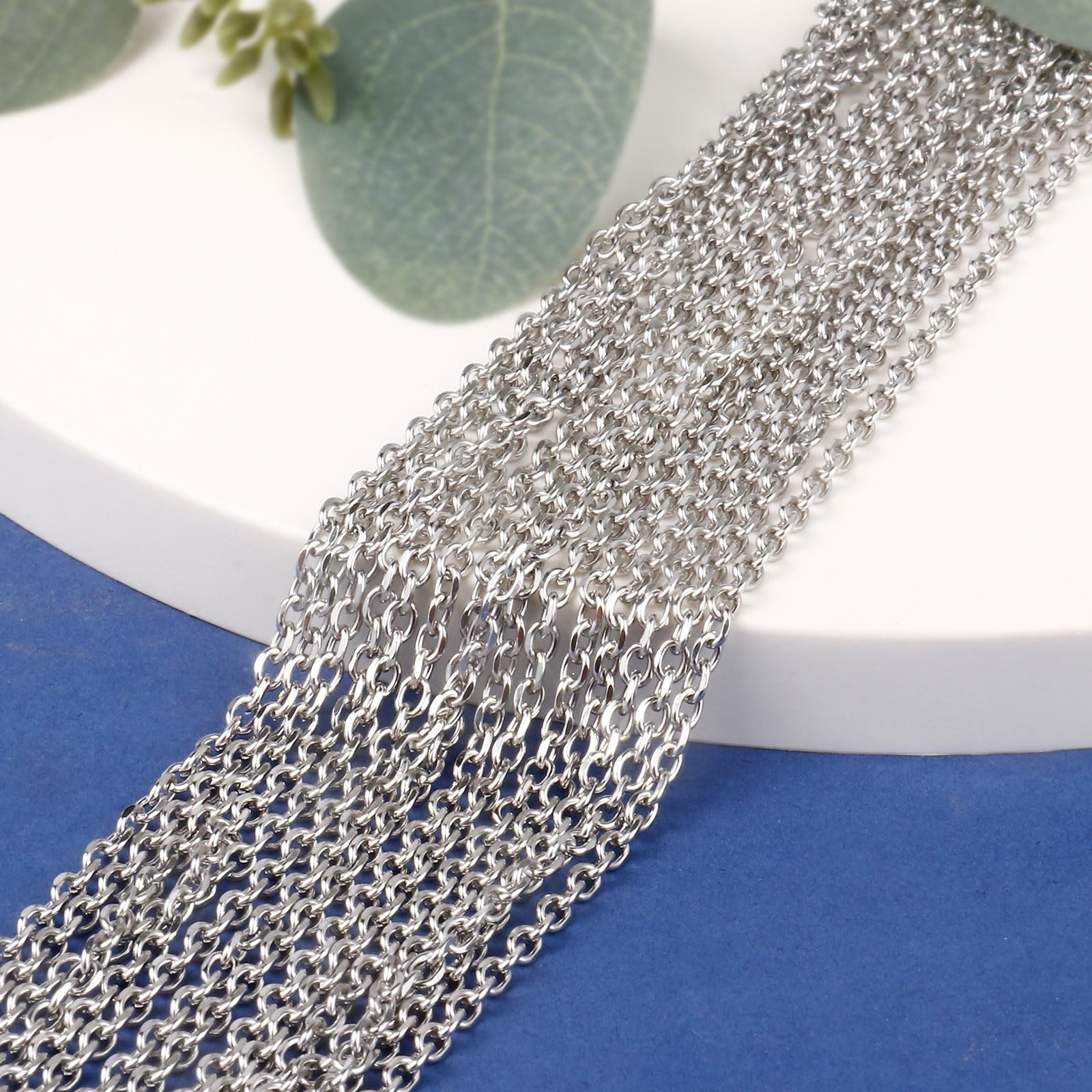 [66 FT] Stainless Steel Rolo Cable Chains Bulk for Jewelry Making, 2mm 304 St…