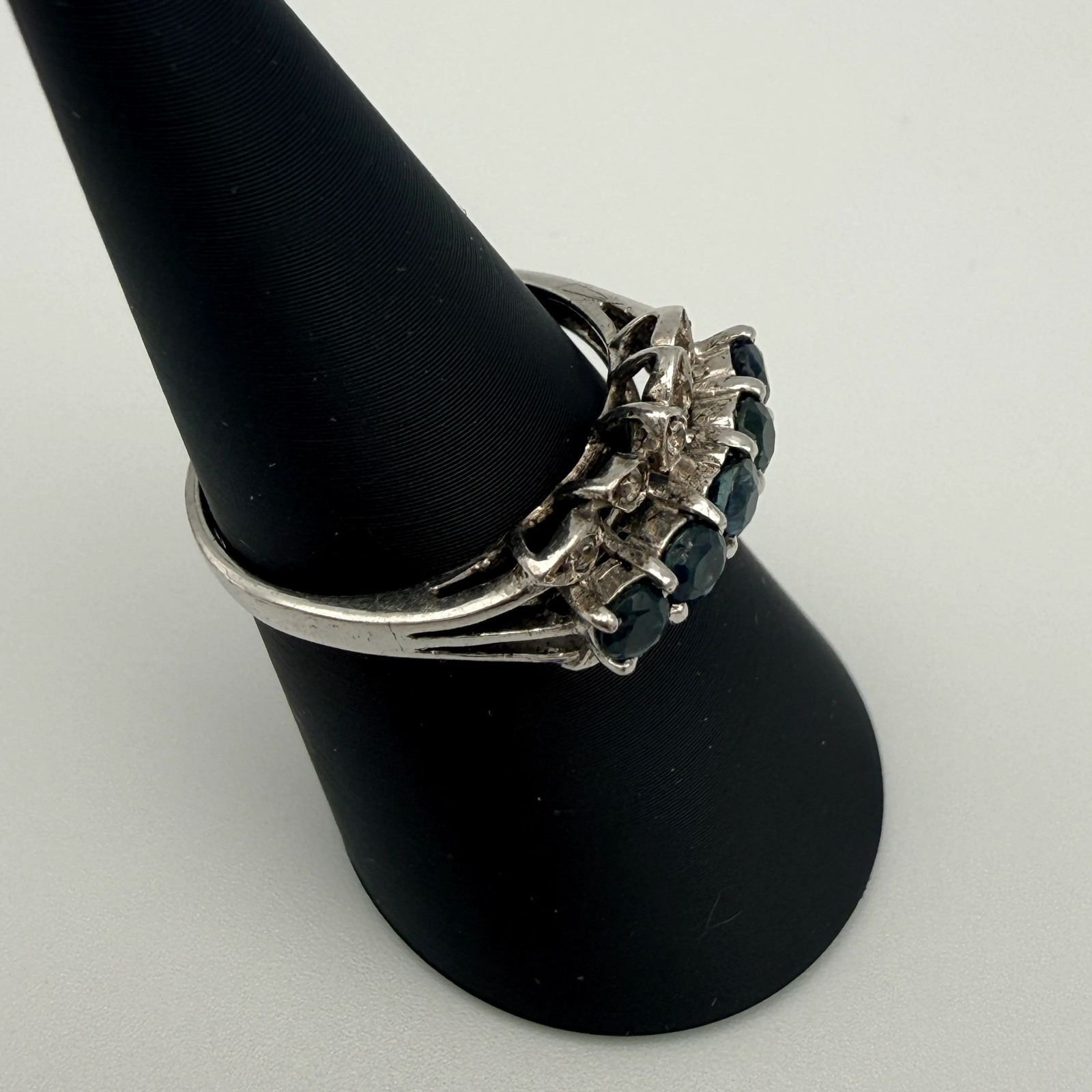 Silver Ring 925 Sterling Blue Green Stones Cubic Zirconia Ring Size 56 Vintage 1990