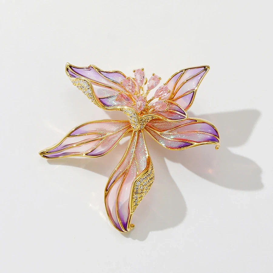 Romantic Iris Flower Brooch Pin for Women Men Rhinestone Floral Plant Lapel Pin